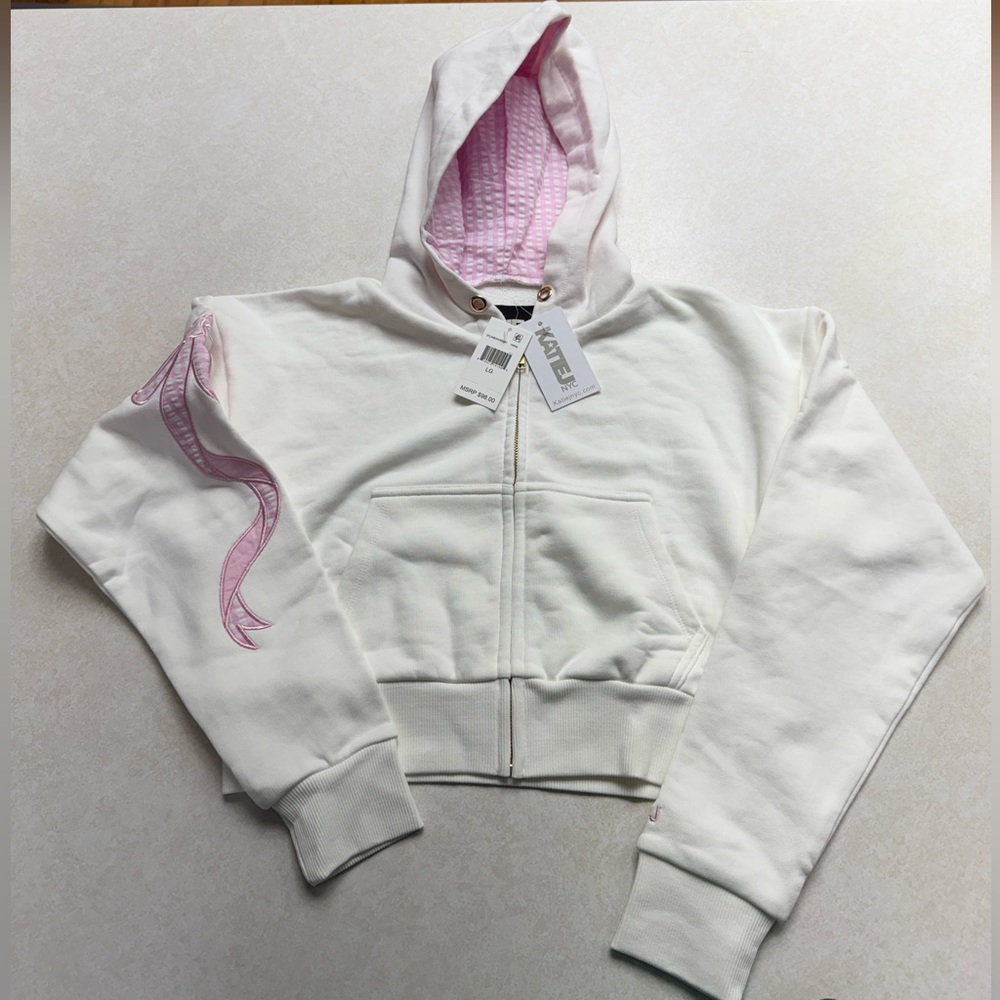 KATIEJ NYC NWT TWEEN DYLAN BOW APPLIQUÉ ZIP HOODIE!